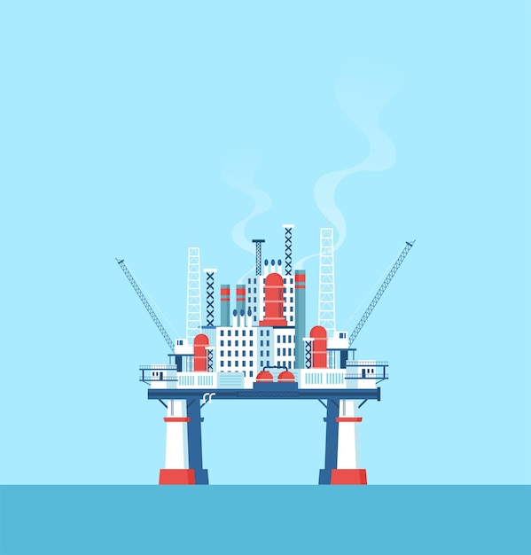 Vetor indústria petrolífera de plataforma de petróleo de vetor plano