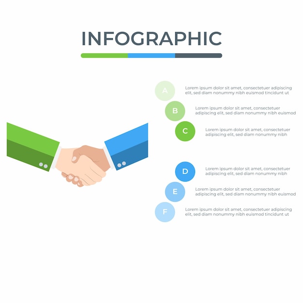 Vetor infográfico de negócios diagrama de infografia com modelo de aperto de mão de empresário para o conceito de parceiro de apresentação