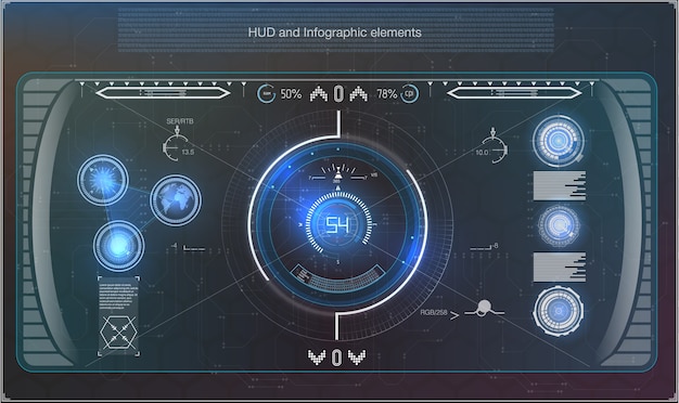 Vetor infográficos azuis futuristas como display head-up. exibir elementos de navegação para a web e aplicativos.