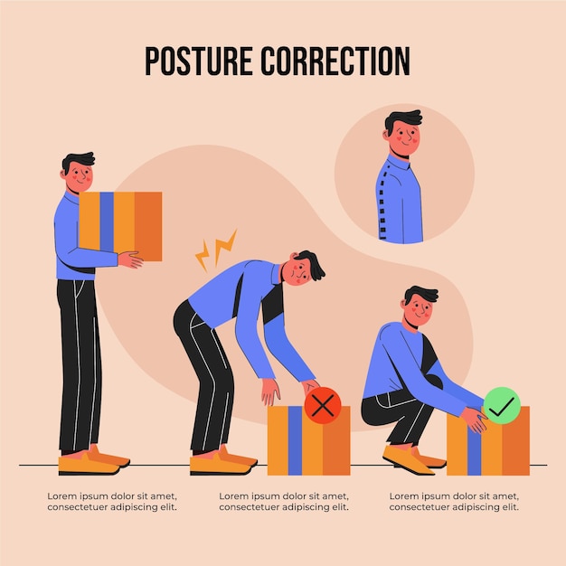 Vetor infográficos de correção de postura plana