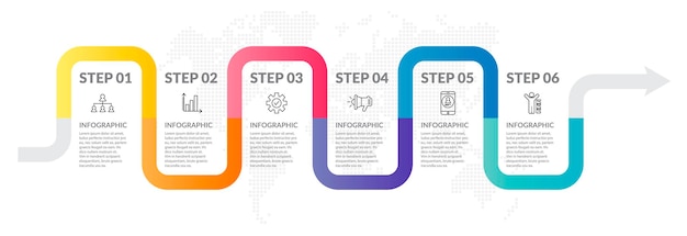 Infográficos de linha de tempo com ícones de etapas e marketing