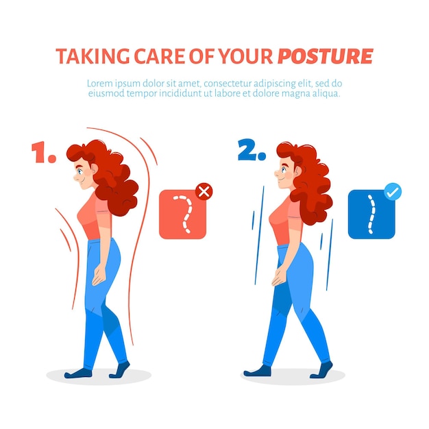 Vetor infográficos desenhados à mão para correção de postura