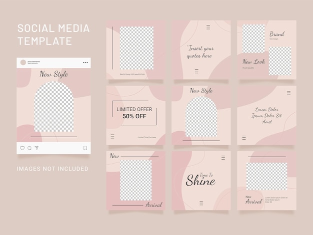 Vetor instagram post flat social media template fashion set