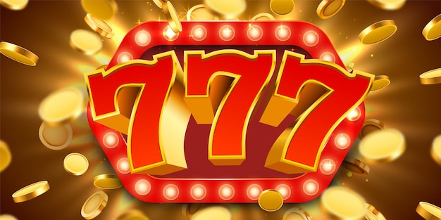 Vetor jackpot 777 assina com moedas de ouro 3d realistas.