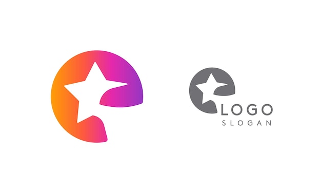 Vetor letra e com estrela gradiente vibrante logotipo colorido para mídia entretenimento tecnologia startup social