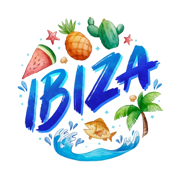 Letras de logotipo ibiza em aquarela