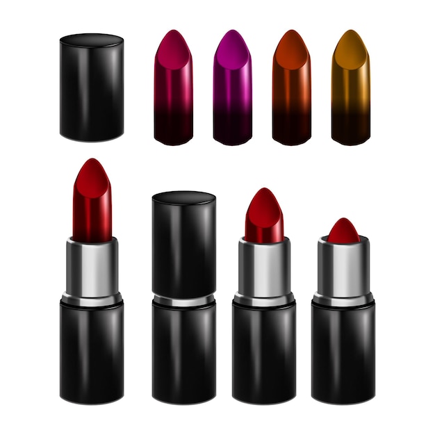 Vetor lipstick maquiagem lips pintura set de acessórios vector