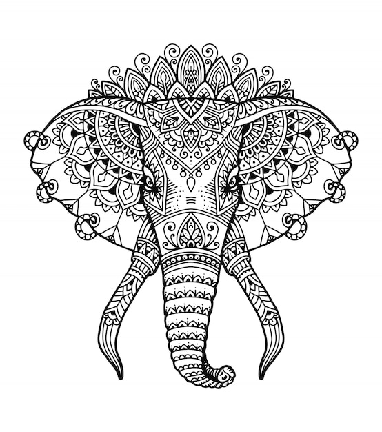 Livro de colorir cabeça de elefante mandala