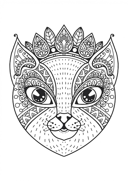 Livro de colorir mandala cabeça de gato.