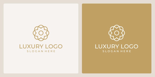 Logotipo da beleza da flor de luxo com modelo de linha abstrata.