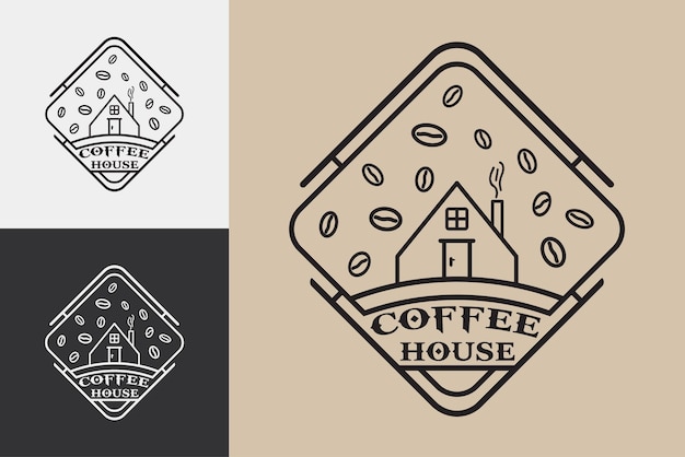 logotipo da casa de café em casa com grãos de café em determinado logotipo de forma