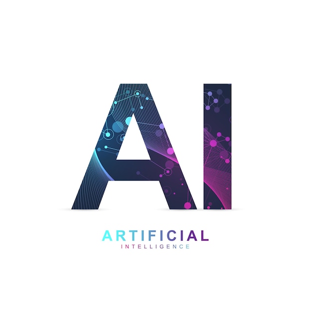 Vetor logotipo de inteligência artificial. inteligência artificial e conceito de aprendizado de máquina. símbolo do vetor ai. redes neurais e outros conceitos de tecnologias modernas. conceito de tecnologia sci-fi.