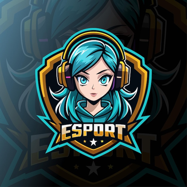 Vetor logotipo de jogo de esportes de menina bonita com emblema