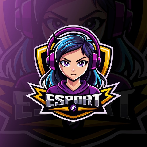 Vetor logotipo de jogo de esportes de menina bonita com emblema