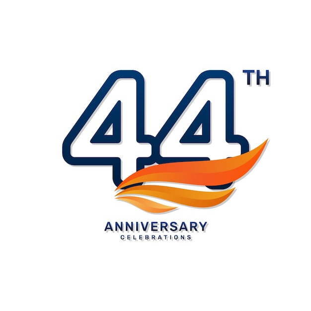 Vetor logotipo do 44º aniversário em um estilo simples e luxuoso com números azuis e asas laranja