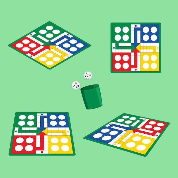 Ludo jogo de tabuleiro em diferentes perspectivas