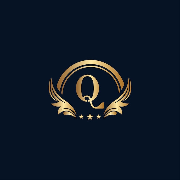 luxo letra Q logotipo estrela de ouro real