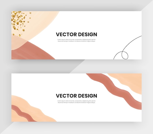 Vetor mão de boho desenhando banners web horizontais com textura de glitter dourado