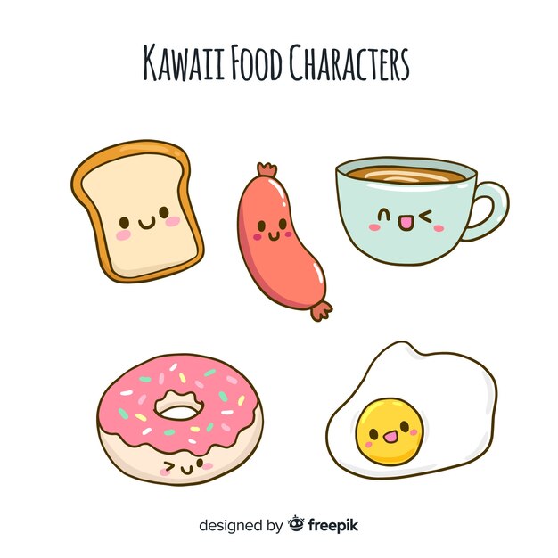 Vetor mão desenhada coleção de comida kawaii