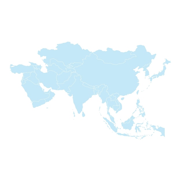 Mapa azul isolado da Ásia em fundo branco altamente detalhado com placa China Japão Coreia Índia