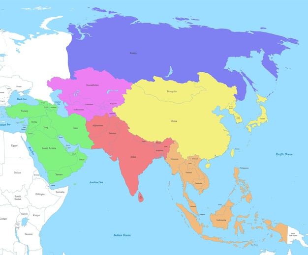 Vetor mapa da ásia com fronteiras dos estados