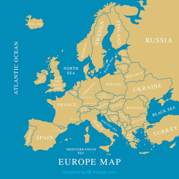 Mapa da Europa com cores em estilo simples