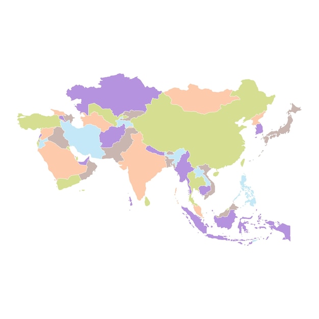 Vetor mapa de cor isolado da ásia em fundo branco altamente detalhado com tabuleiro china japão coreia índia