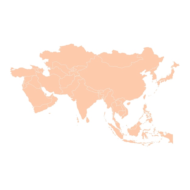 Vetor mapa de cor isolado da ásia em fundo branco altamente detalhado com tabuleiro china japão coreia índia