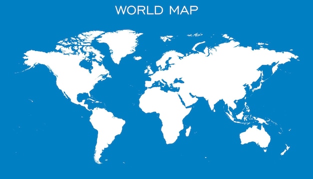 Mapa-múndi branco em branco isolado em fundo azul Modelo de vetor de mapa-múndi para design de infográficos de site Ilustração de mapa-múndi da terra plana