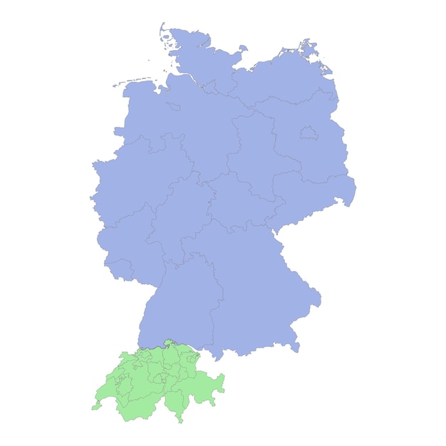 Mapa político de alta qualidade da Alemanha e Suíça com fronteiras das regiões ou províncias