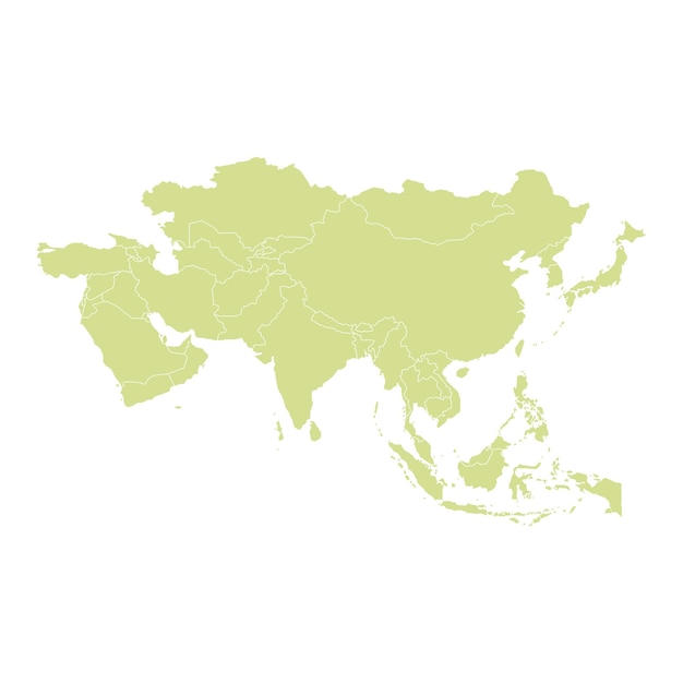 Vetor mapa verde isolado da ásia em fundo branco altamente detalhado com placa china japão coreia índia