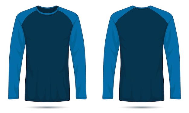 Maquete de camiseta com manga raglan azul vista frontal e traseira