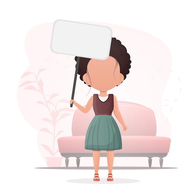 Menina bonitinha com cartaz em branco Design em ilustração vetorial estilo cartoon