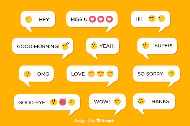 Vetor mensagens móveis com diferentes emojis