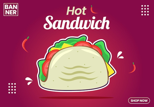 Modelo de banner de postagem de mídia social de comida de sanduíche picante premium vetorial