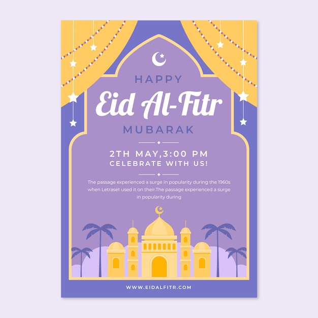 Modelo de cartaz vertical plano eid al-fitr