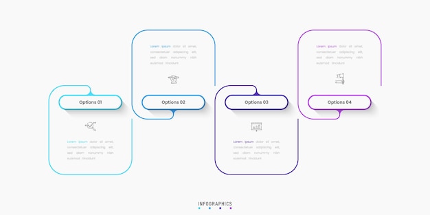 Vetor modelo de design de rótulo infográfico vetorial com ícones e 4 opções ou etapas pode ser usado para processo