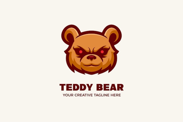 Modelo de logotipo de mascote de urso de peluche irritado