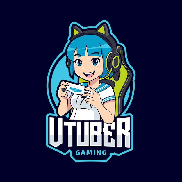 Vetor modelo de mascote de logotipo de streamer virtual