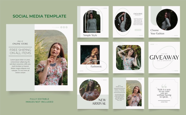 Modelo de mídia social banner promoção de venda de moda totalmente editável instagram e facebook post frame quadrado quebra-cabeça cartaz de venda orgânica