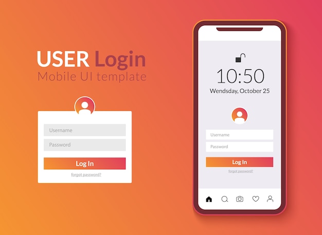 Modelo de smartphone de interface de login do usuário