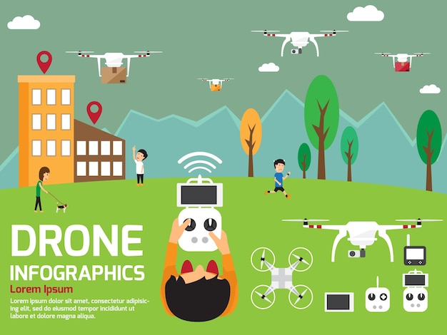 Vetor modern air drones infográfico elementos