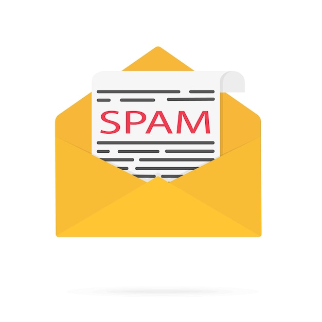 Muitos envelopes e folhas de texto rotulados como ilustração de design plano de spam gráficos vetoriais