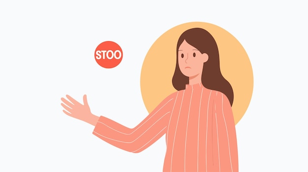 Vetor mulher profissional gestando stop sign com hand power pose concept