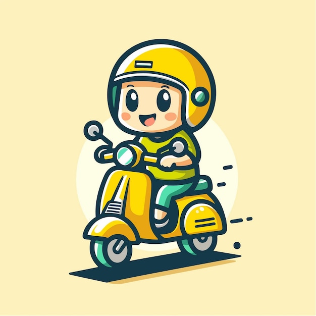 Vetor o personagem do menino montando uma vespa é projetado usando um estilo vetorial simples