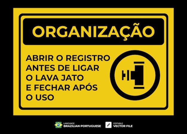 Vetor organização placa abra o registro antes de ligar a lavagem de carros