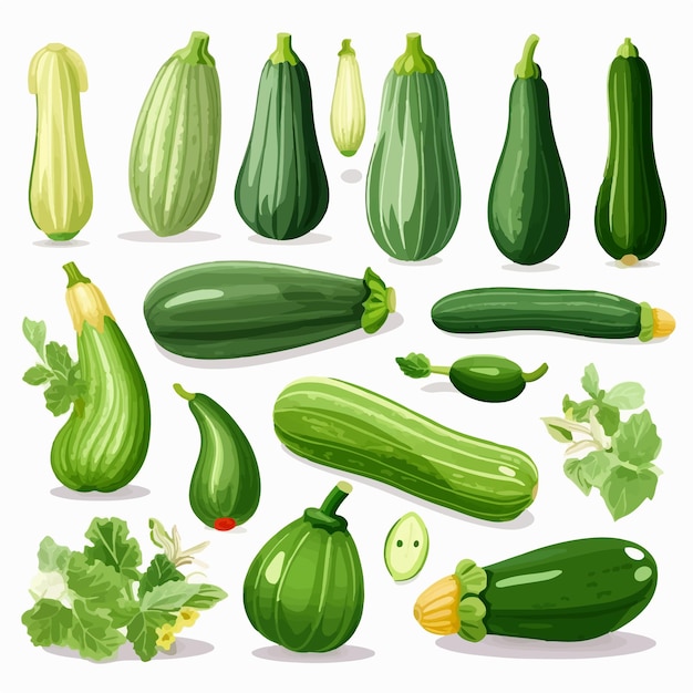 Vetor pacote de ilustrações de courgette em estilo de desenho animado