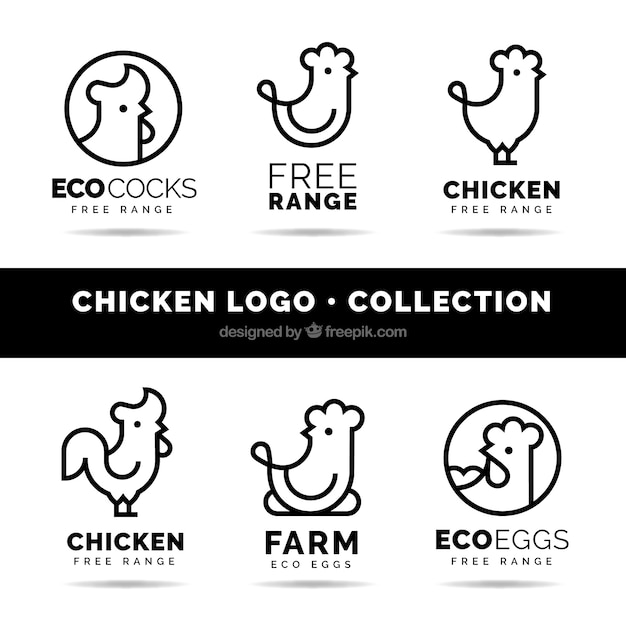 Pacote de seis logos de frango linear