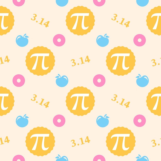 Padrão sem emenda do Dia do Pi com constantes matemáticas ou torta assada em modelo de ilustração desenhada à mão