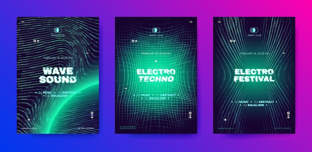 Vetor panfletos para festa noturna de música eletrônica